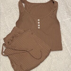 SHEIN Brown Ribbed Pajama Set
